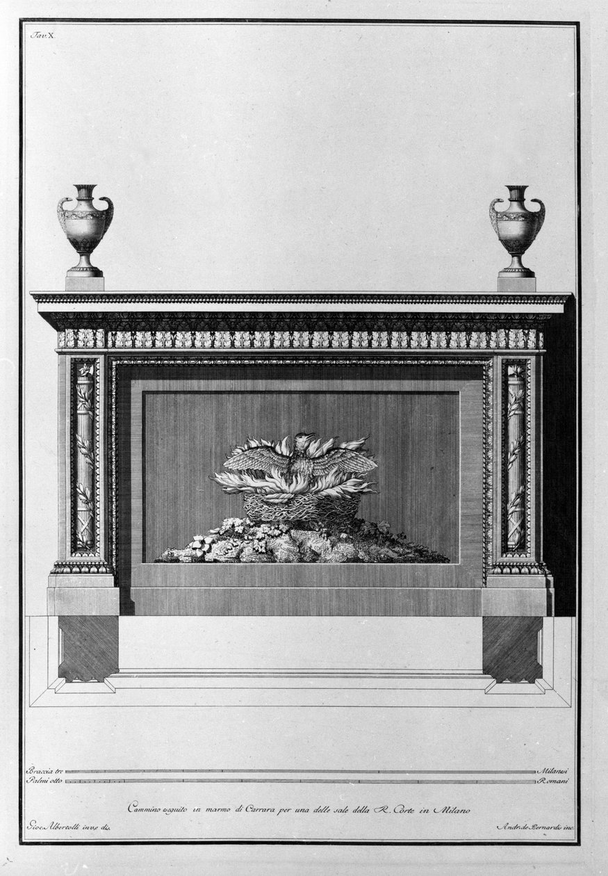 Carrara marble fireplace project for a Milanese living room. Drawing by Giovanni Piranesi (1720-1778) by Giovanni Battista Piranesi