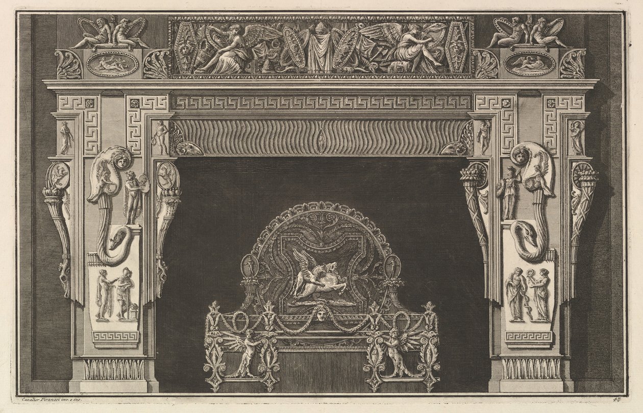 Chimneypiece: Frieze of Trophies and Winged Victories on the Lintel by Giovanni Battista Piranesi