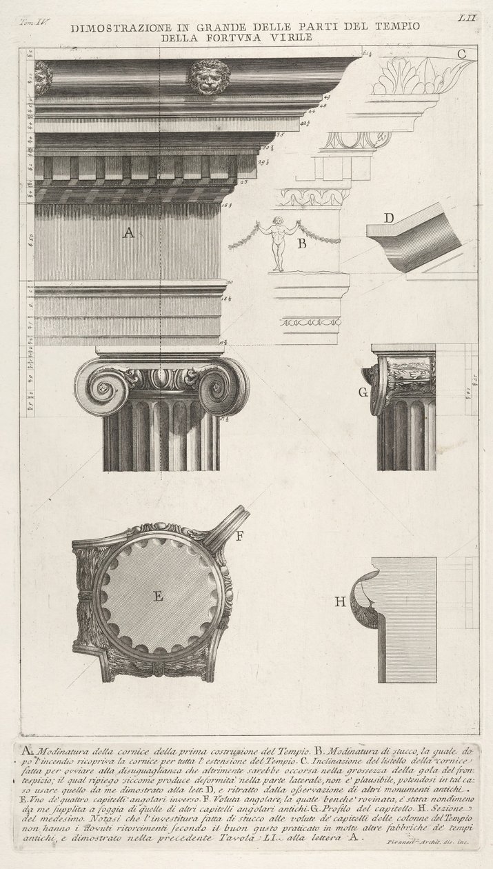 Cornice and Column from the Temple of Fortuna Virilis, from 1756 by Giovanni-Battista Piranesi