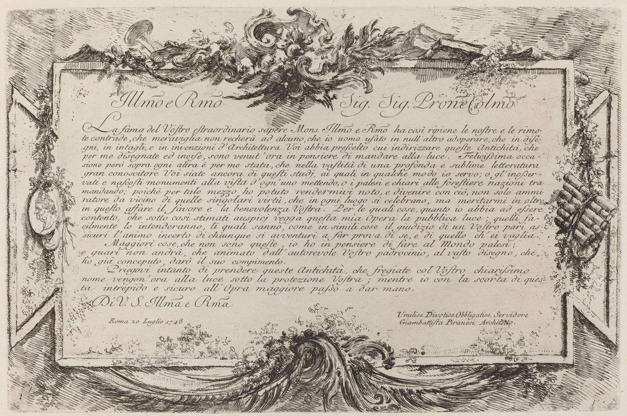 Dedication by Giovanni Battista Piranesi