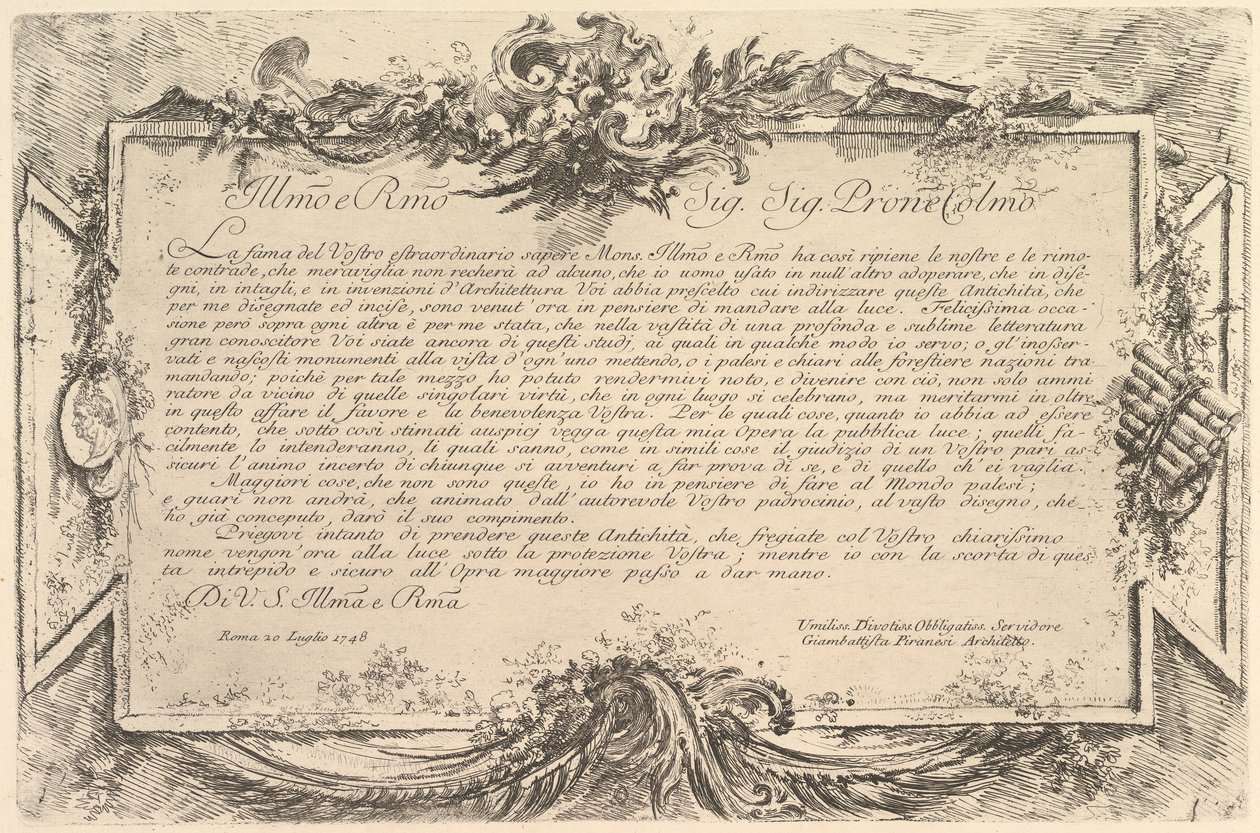 Dedication to Giovanni Bottari by Giovanni Battista Piranesi