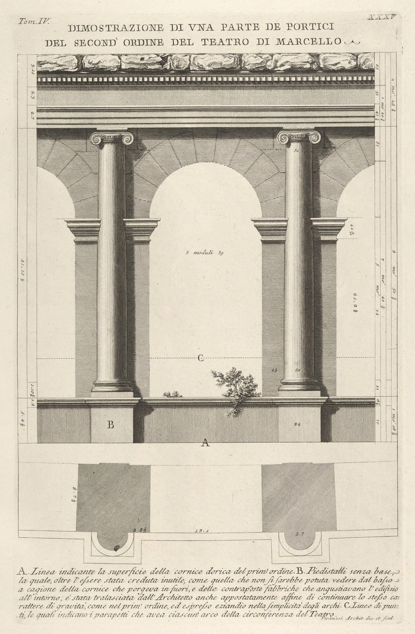 Elevation and Plan of the Second-Order Portico at the Theater of Marcellus, 1756 by Giovanni Battista Piranesi