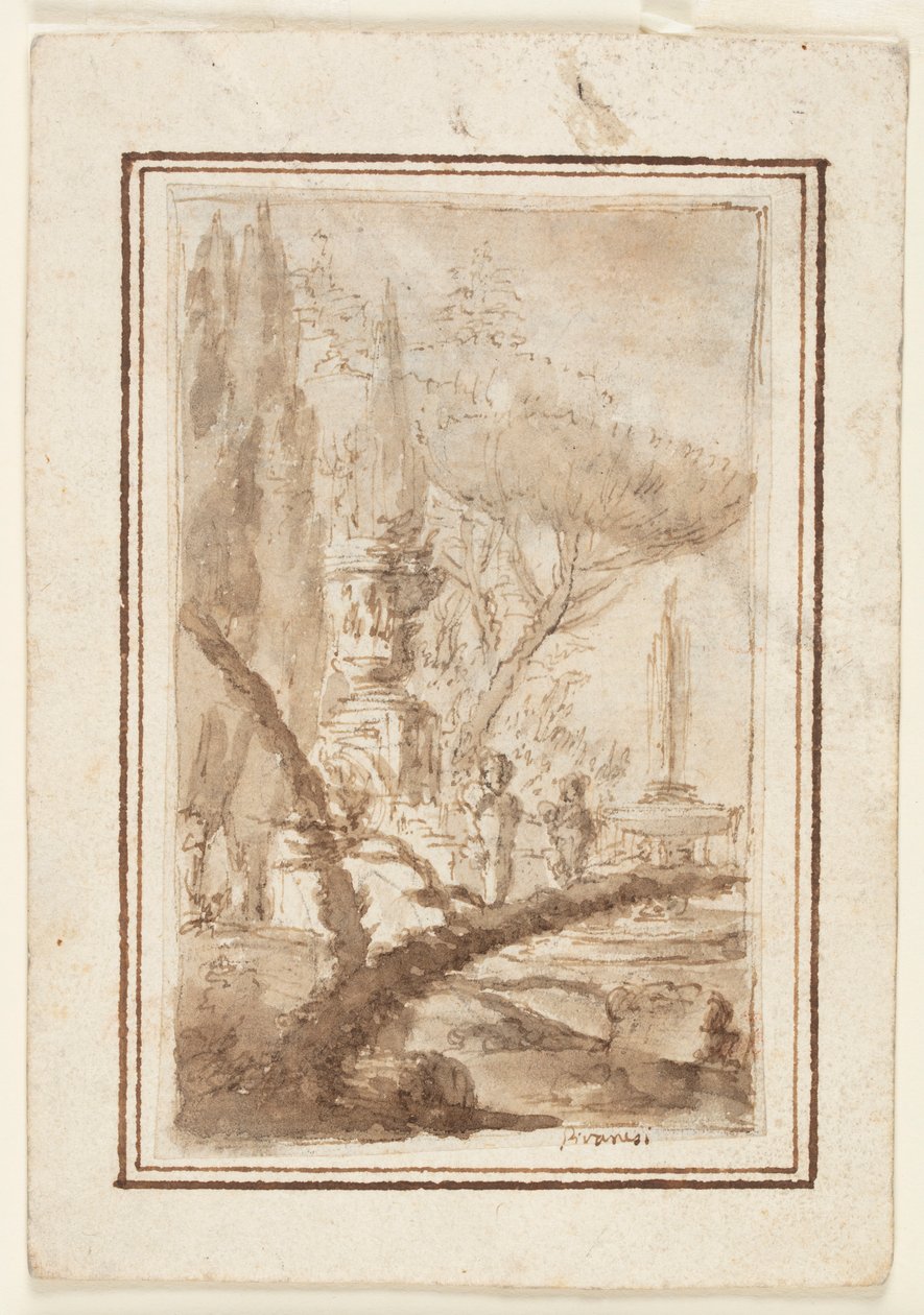 Fantasy of a Garden with a Monumental Urn, Sculptures, and a Fountain by Giovanni Battista Piranesi
