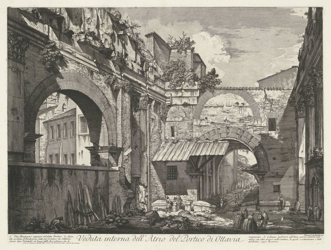 Interior of the Portico of Octavia in Rome by Giovanni Battista Piranesi