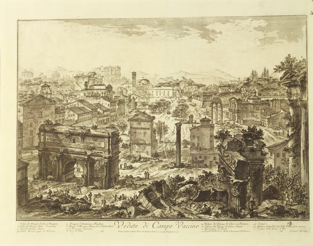 View of Campo Vaccino (Roman Forum) with Arch of Septimius Severus by Giovanni Battista Piranesi