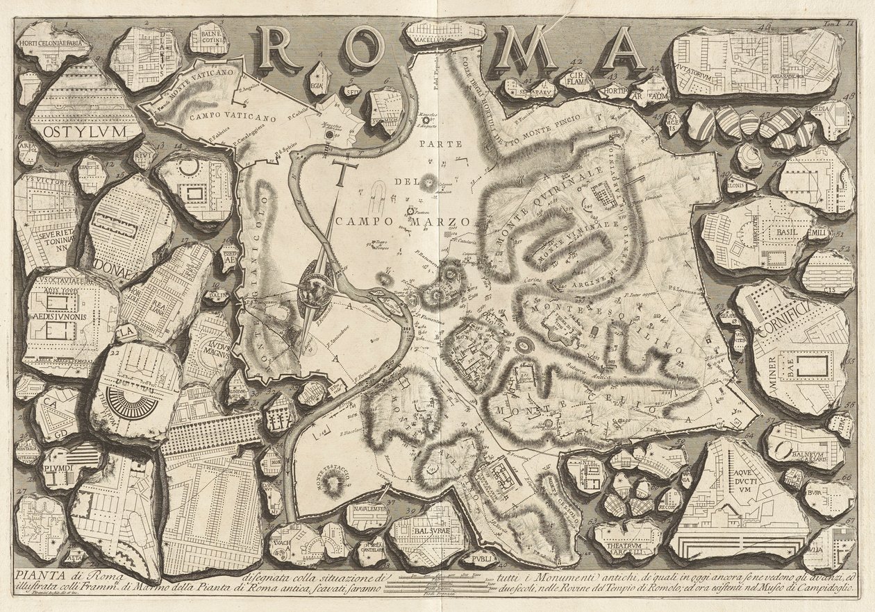 Map of Rome Drawn with the Location of All Ancient Monuments by Giovanni Battista Piranesi