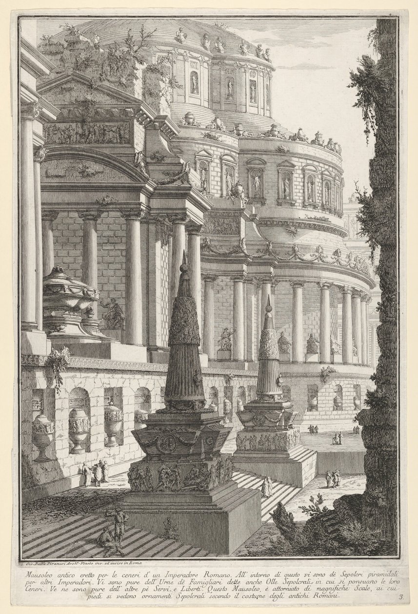 Plate 3: Ancient Mausoleum Erected for the Ashes of a Roman Emperor by Giovanni Battista Piranesi