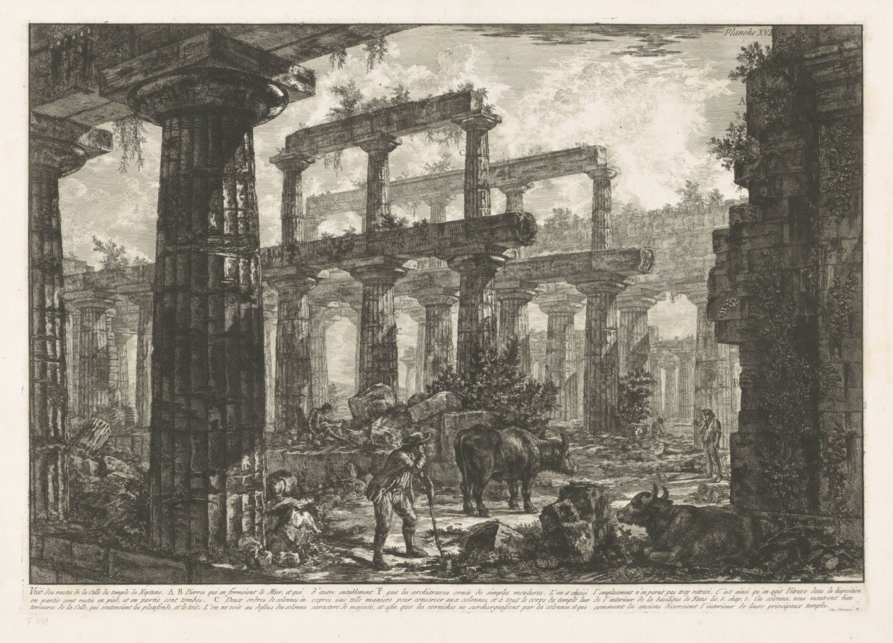 Temple of Neptune at Paestum (Various Views of the Remains of Three Large Buildings Still Standing at Paestum) by Giovanni Battista Piranesi