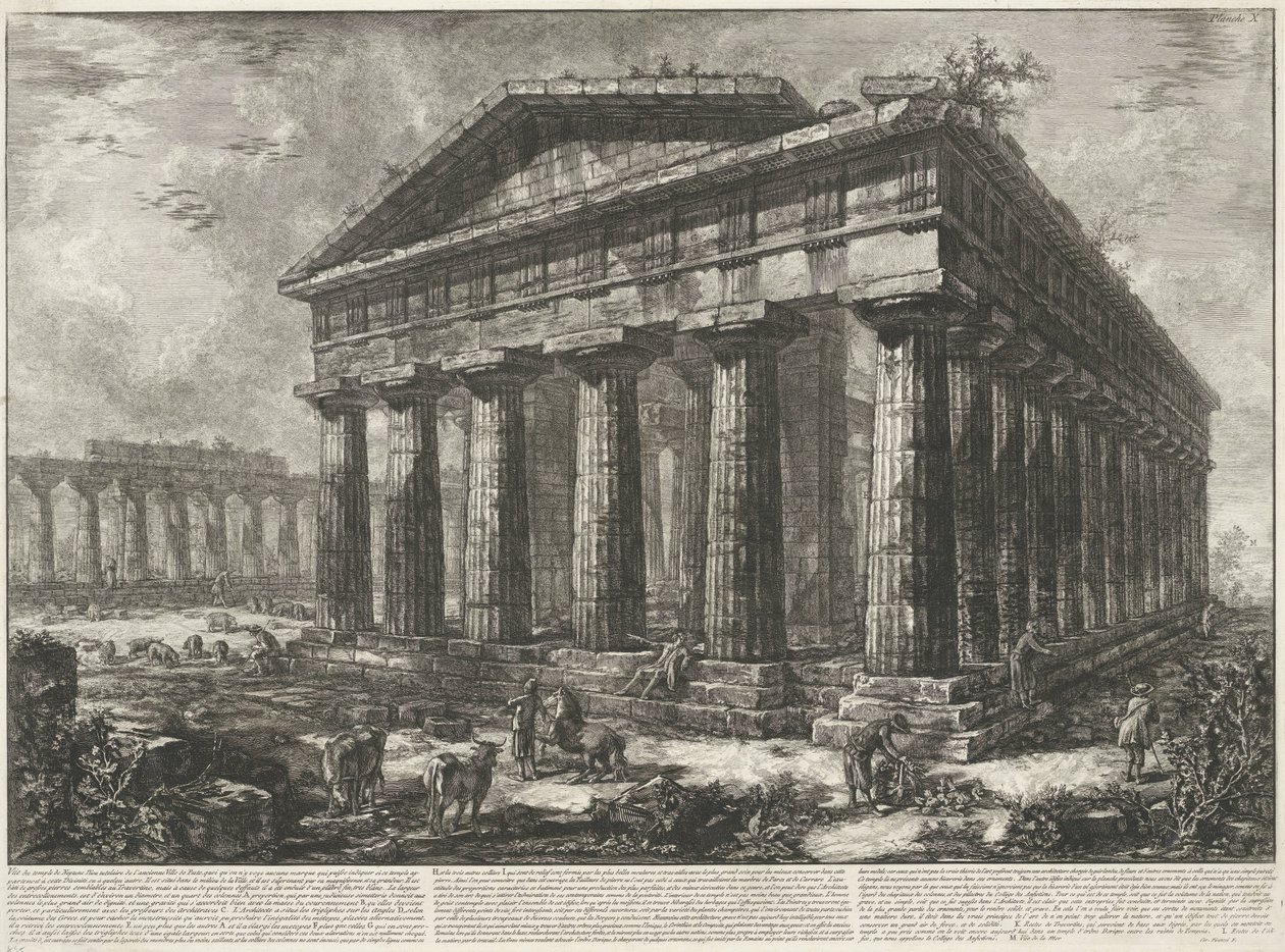 Temple of Neptune at Paestum, Various Views of the Remains of Three Large Buildings Still Standing in Paestum (series title) by Giovanni Battista Piranesi