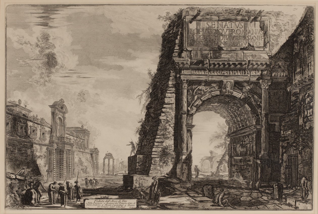 The Arch of Titus with the Casino Farnese on the Left (etching) by Giovanni Battista Piranesi
