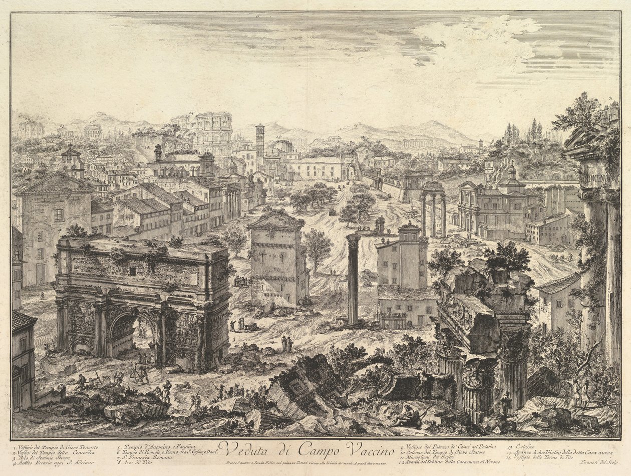 The Forum Romanum, or Campo Vaccino, from the Capitol, with the Arch of Septimius in t... by Giovanni Battista Piranesi