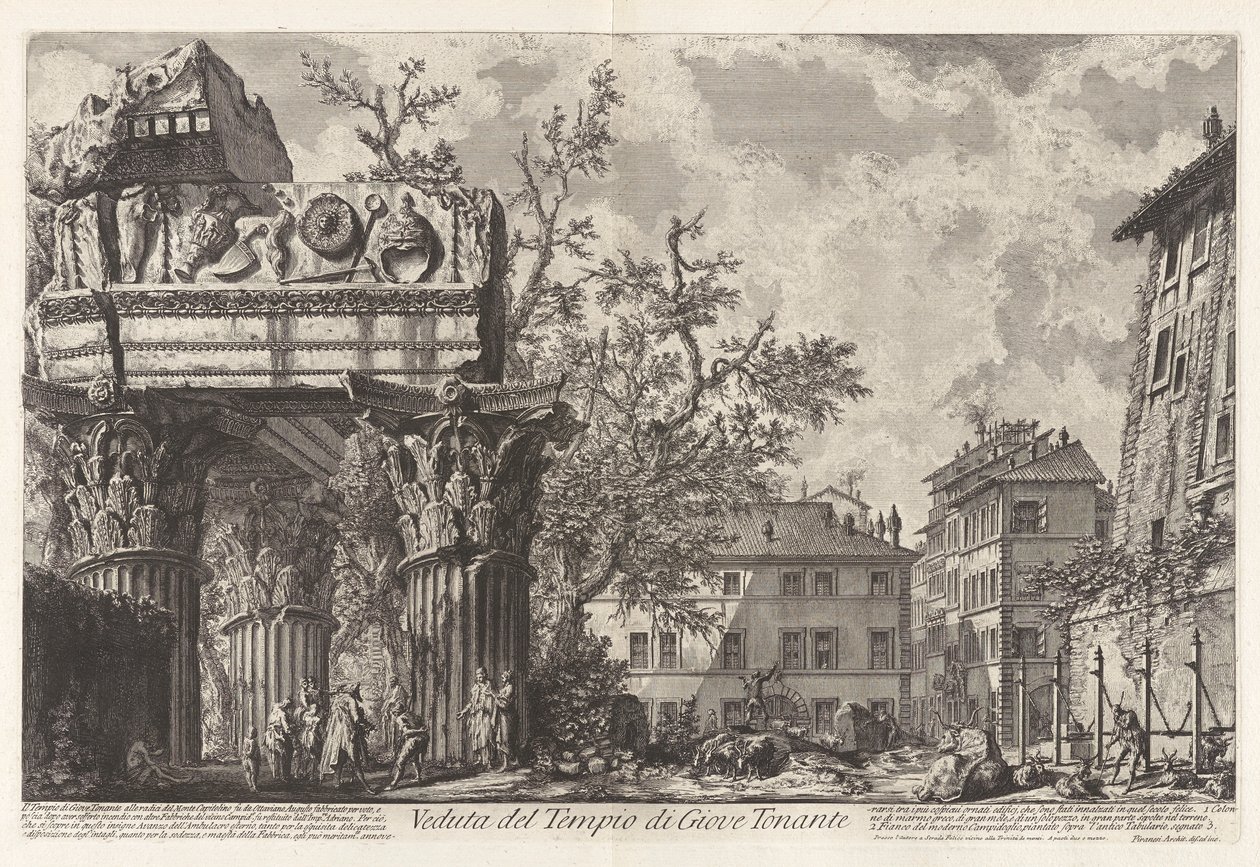 View of the Temple of Jupiter Tonans (Jupiter the Thunderer; actually the Temple of Vespasian and Titus), from Views of Rome by Giovanni Battista Piranesi