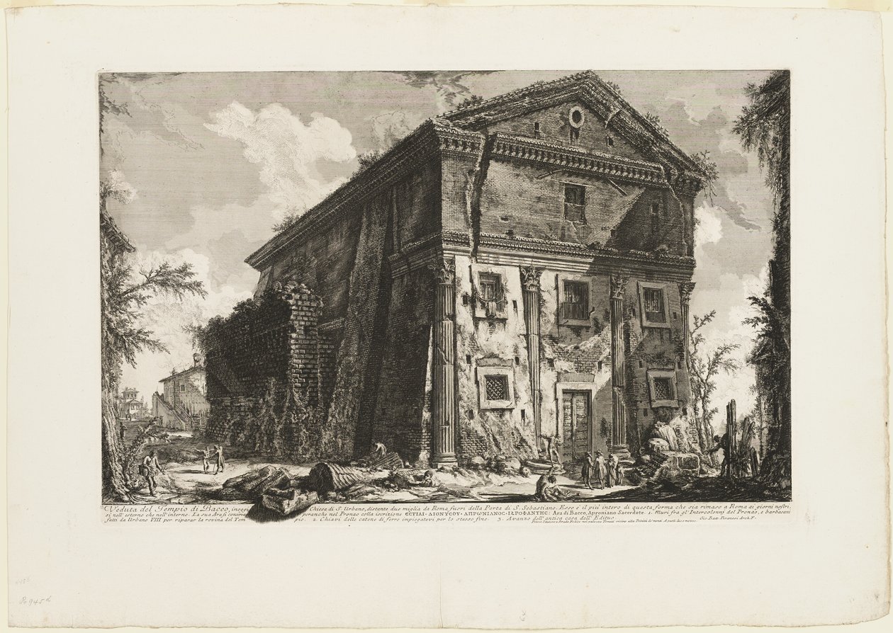 View of the Temple of Bacchus, now the church of S. Urbano, two miles distant from Rome, beyond the Porta S. Sebastiano, from Views of Rome by Giovanni Battista Piranesi