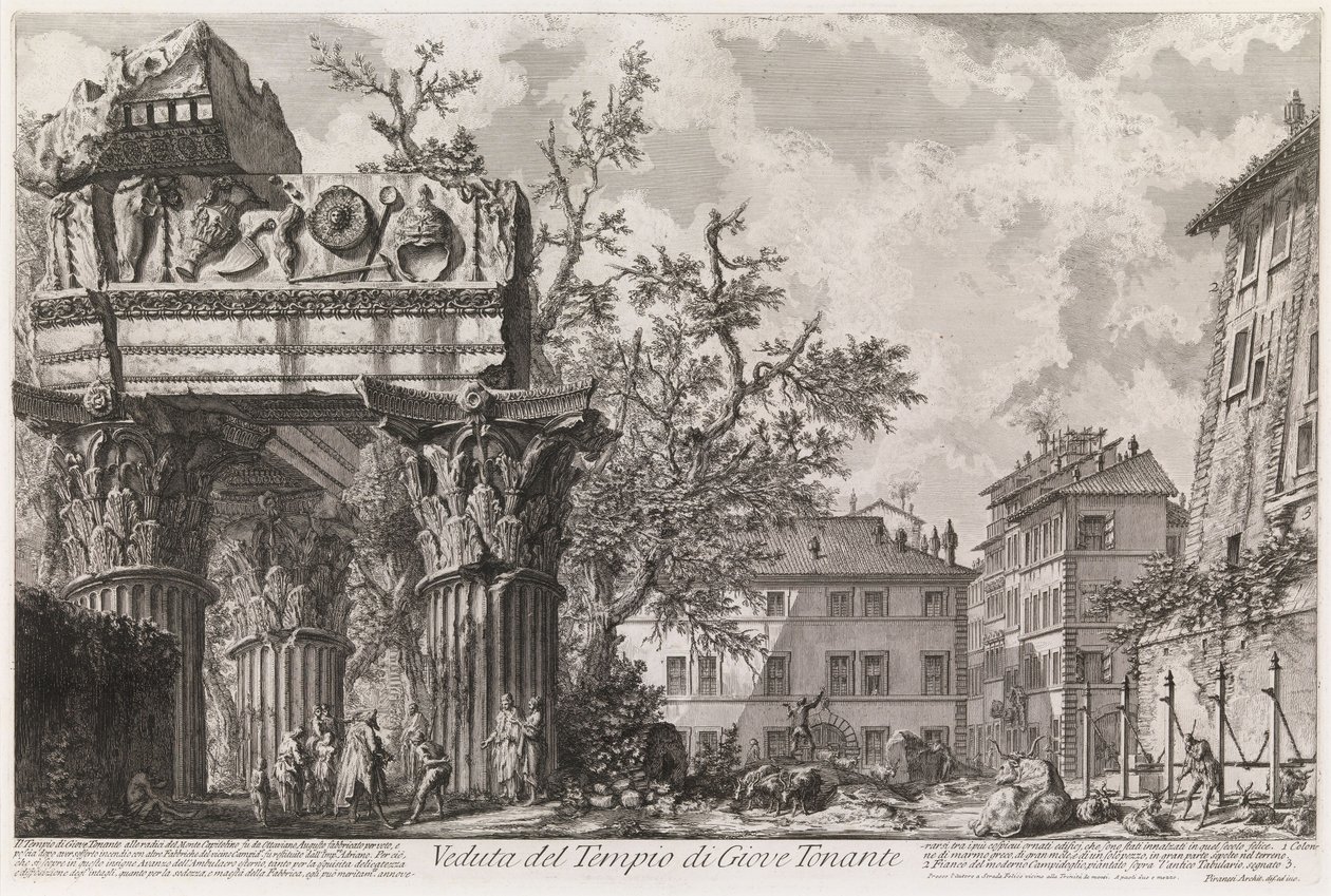 View of the Temple of Vespasian and Titus, called the Temple of Jupiter the Thunderer, from the series Vedute di Roma by Giovanni Battista Piranesi