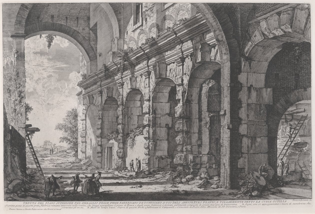 View of the upper storey of the Cages for Wild Animals built by the Emperor Domitian, associated with the Flavian Amphitheater and commonly called the Curia Hostilia, c.1760-1778 by Giovanni Battista Piranesi