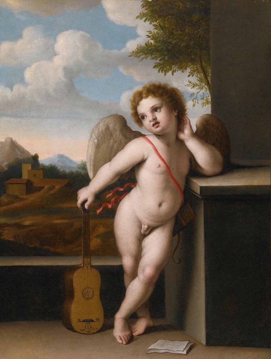 An Angel Holding a Guitar by Giovanni Battista Salvi da Sassoferrato