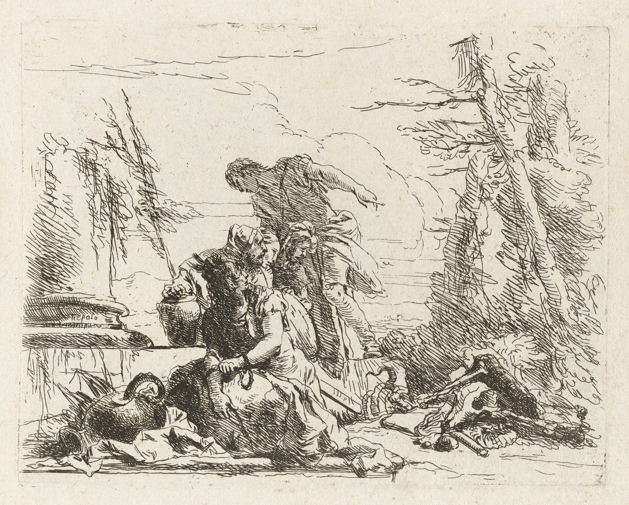 A Woman with Her Arms in Chains and Four Other Figures, from Various Capriccios by Giovanni Battista Tiepolo