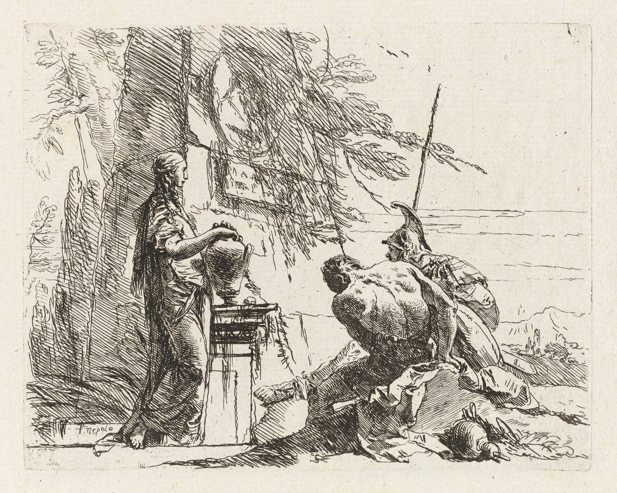 A Woman with Her Hands on a Vase, a Soldier, and a Slave, from Various Capriccios by Giovanni Battista Tiepolo