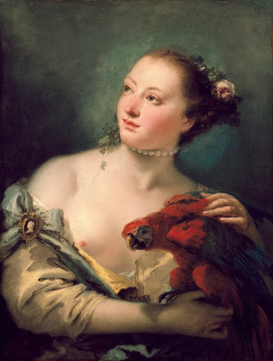 A Young Woman with a Macaw, late 1760 by Giovanni Battista Tiepolo
