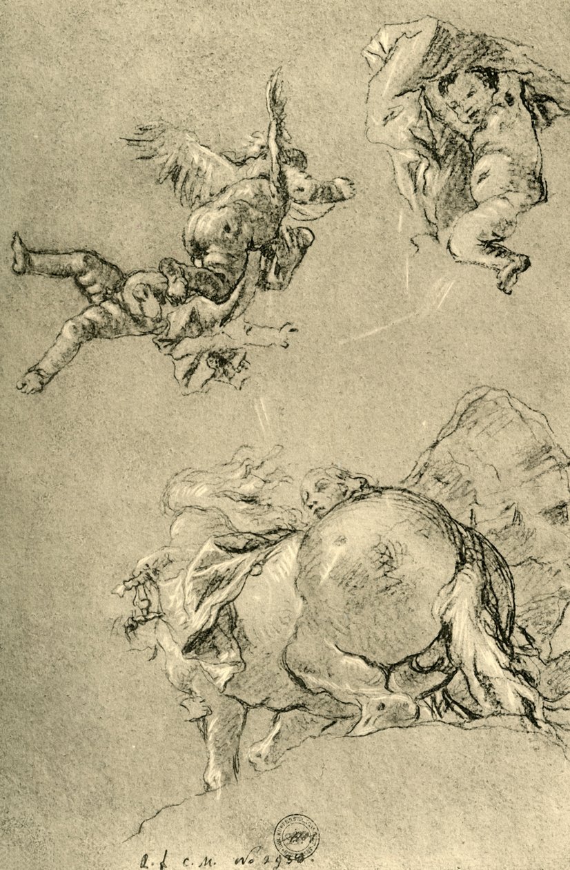Hovering Cupids and one of the Horae with a sun steed, 1752-1753, 1928 by Giovanni Battista Tiepolo