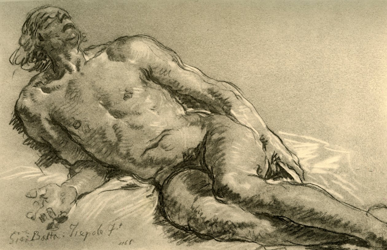 Nude Lying Down, the Upper Half of the Body Partly Raised by Giovanni Battista Tiepolo