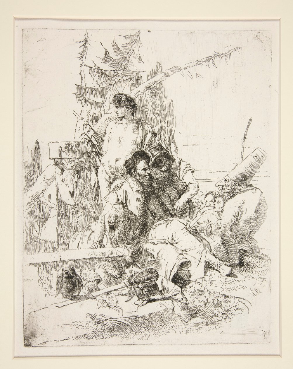 Punchinello Talking to the Two Magicians, from the Series Scherzi di Fantasia by Giovanni Battista Tiepolo
