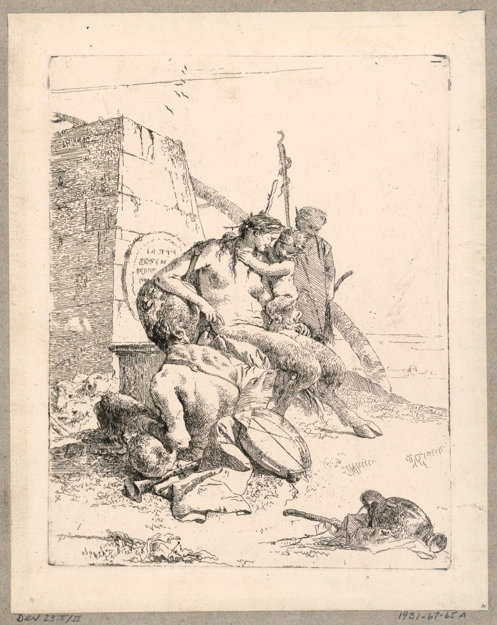 Satyr Family with an Obelisk (plate 11 from the Scherzi di Fantasia) by Giovanni Battista Tiepolo