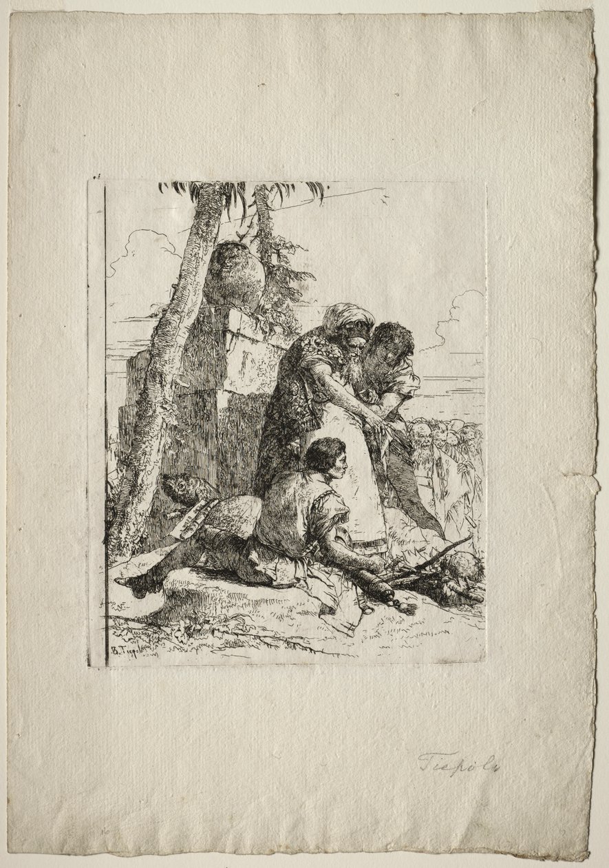 Scherzi di Fantasia: Magician Pointing Out a Burning Head to Two Youths by Giovanni Battista Tiepolo