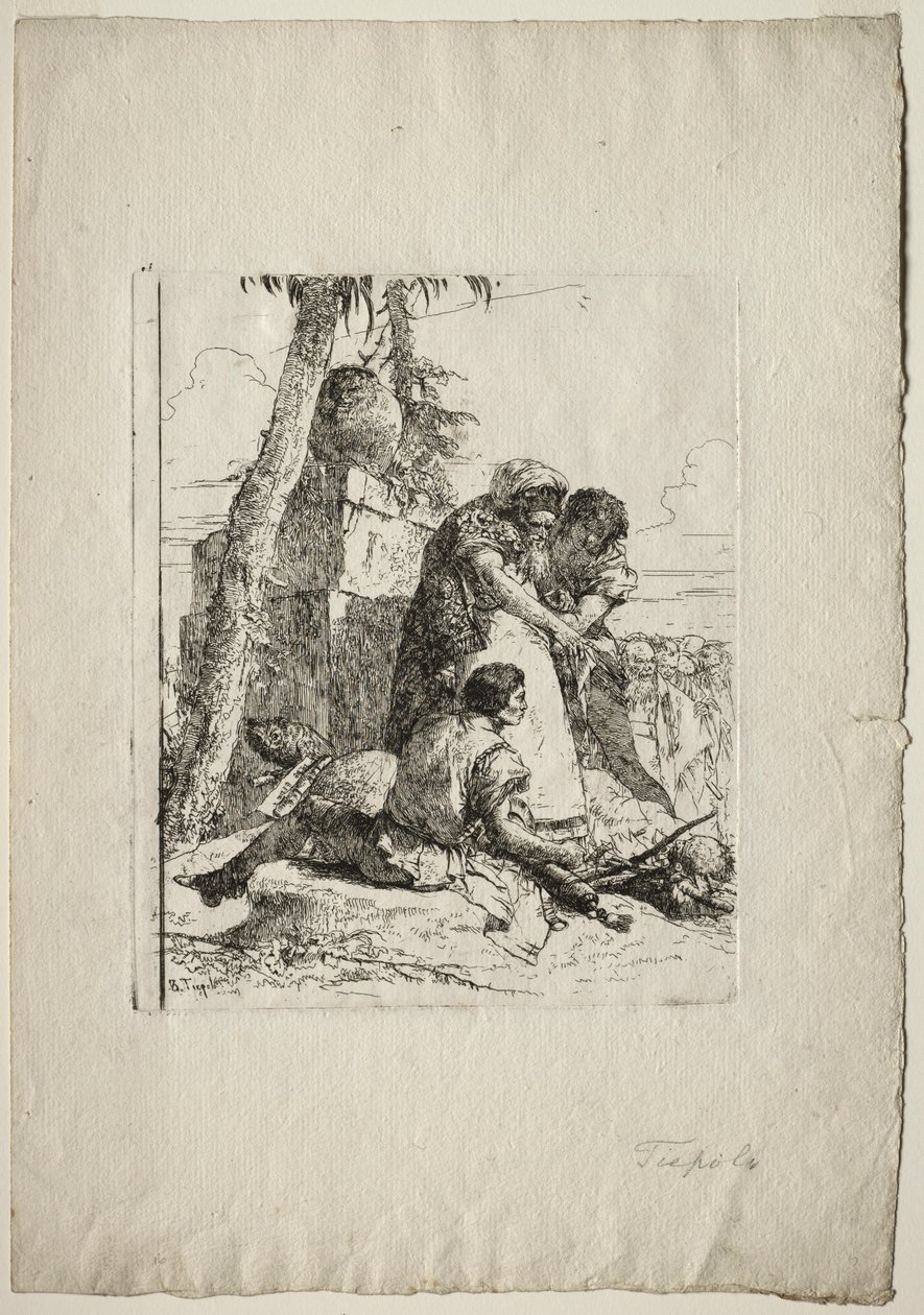 Scherzi di Fantasia: Magician Pointing Out a Burning Head to Two Youths, 1750s by Giovanni Battista Tiepolo