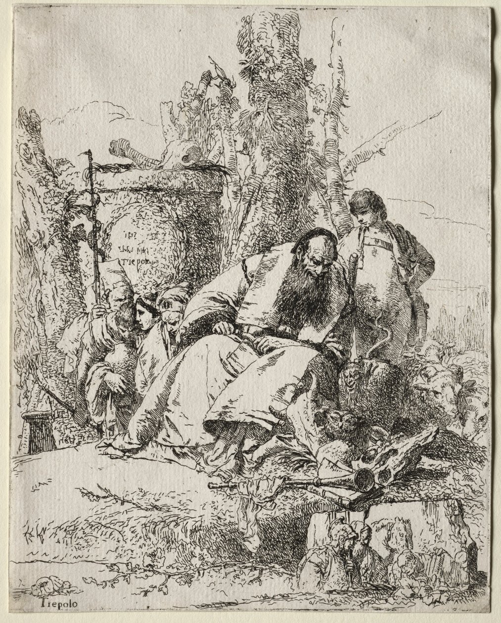 Scherzi: Seated Magician, Boy and Four Figures by Giovanni Battista Tiepolo