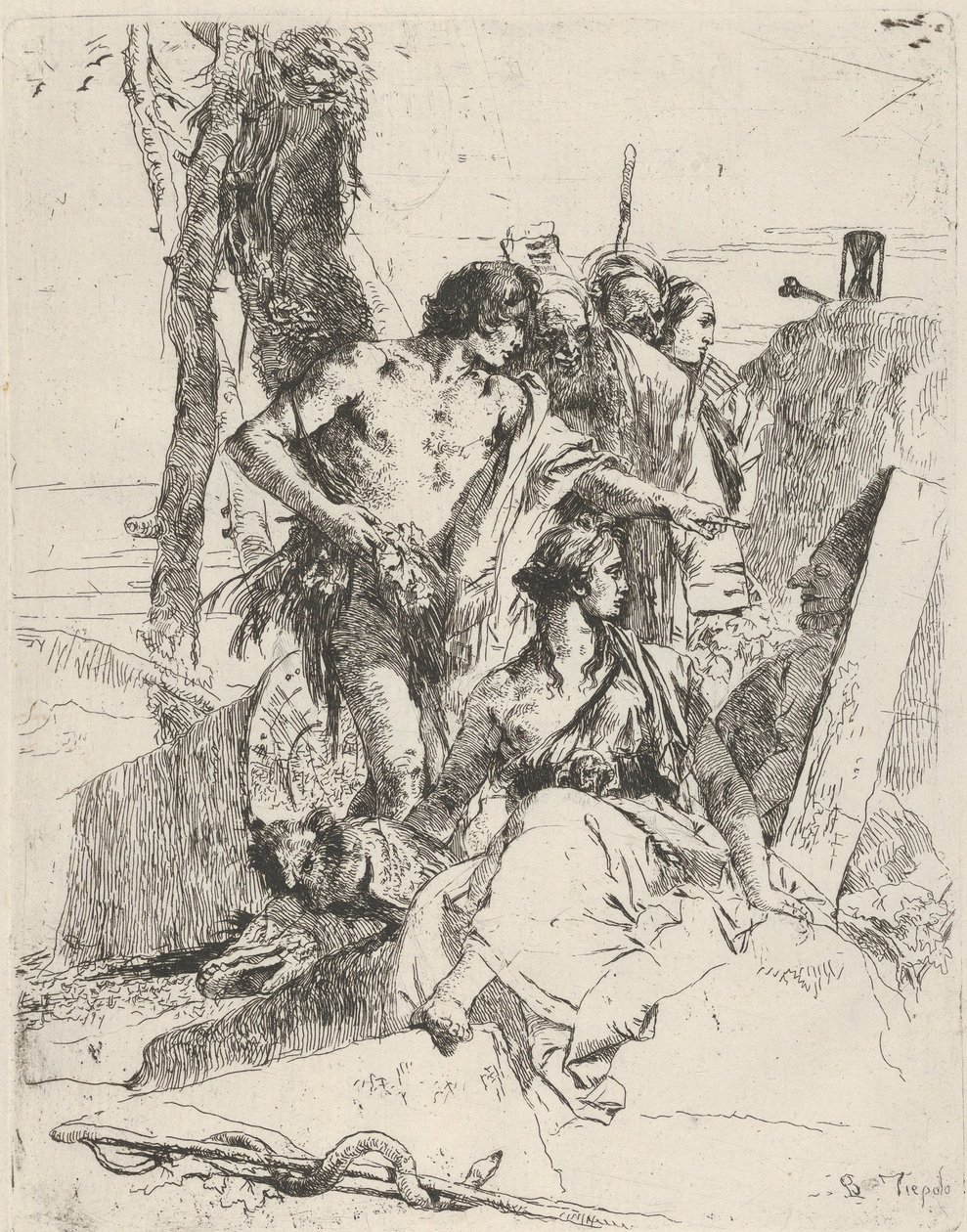 The Discovery of the Tomb of Punchinello, from the Scherzi, ca. 1743-50 by Giovanni Battista Tiepolo