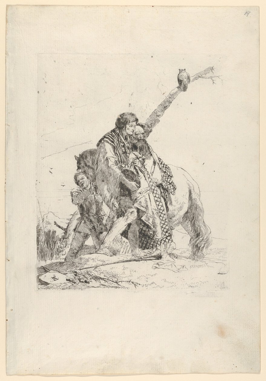 Three Men standing beside a Horse by Giovanni-Battista Tiepolo