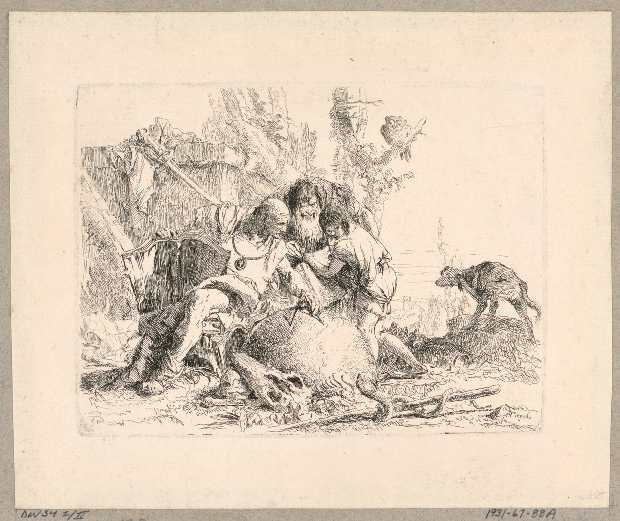 Two Philosophers and Boy, Plate 22 from the Scherzi di Fantasia by Giovanni Battista Tiepolo