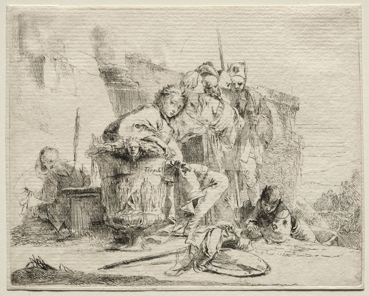 Various Caprices: Young Man Seated, Leaning Against an Urn by Giovanni Battista Tiepolo
