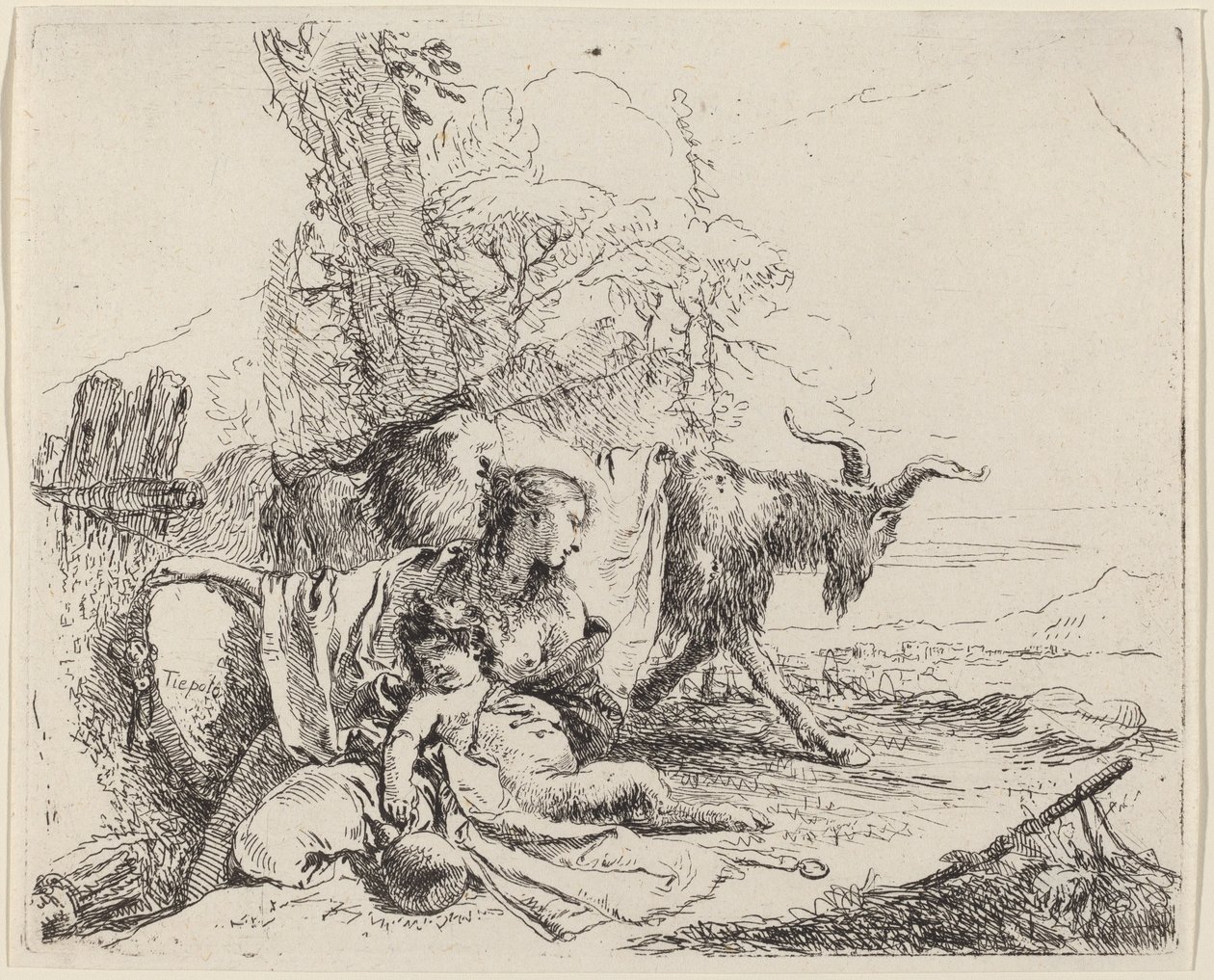 Woman, Satyr Child, and Goat in a Landscape by Giovanni Battista Tiepolo