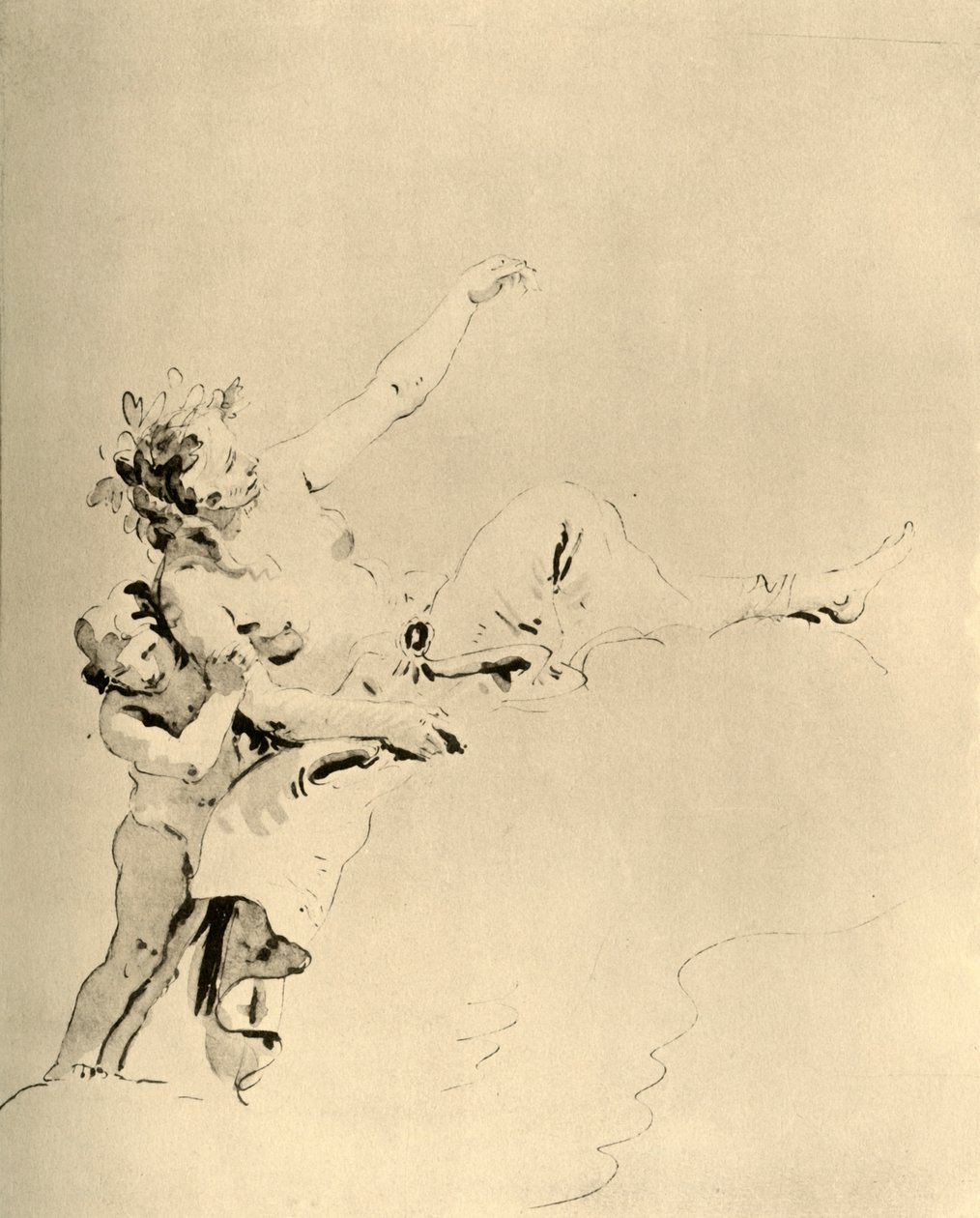 Woman Resting on Clouds and Supported by a Cupid by Giovanni Battista Tiepolo