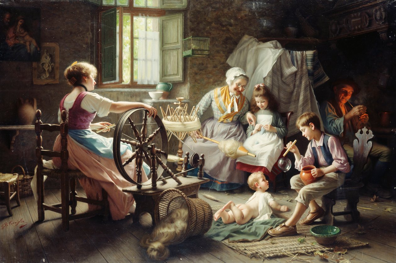 At the Spinning Wheel by Giovanni-Battista Torriglia