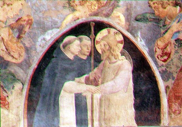 Christ welcoming two Dominican friars, lunette (detail) by Giovanni Battista Vanni
