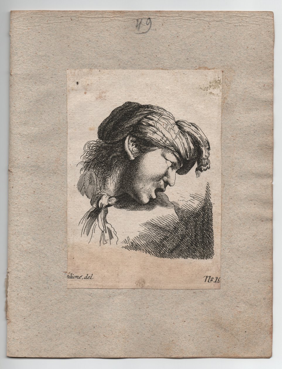 Turkish head with scarf by Giovanni Benedetto (1609 64) (after) Castiglione