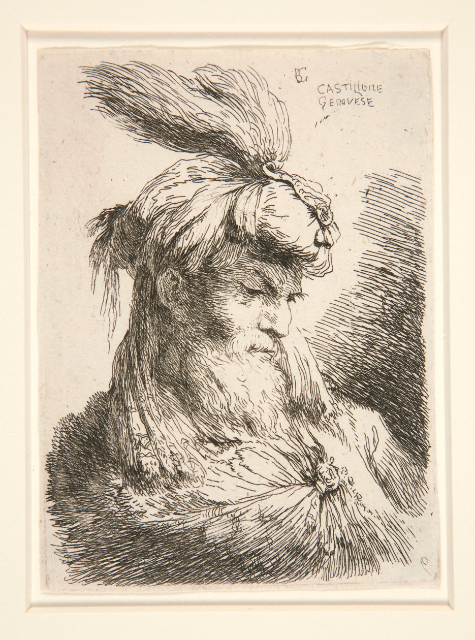 Figure Facing Right, from the Series Small Studies of Heads by Giovanni Benedetto Castiglione