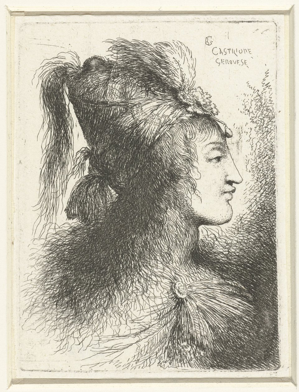 Head of a Young Man with a High Hat, Head of a Young Woman, Small Study of Heads with Oriental Headgear (series title) by Giovanni Benedetto Castiglione