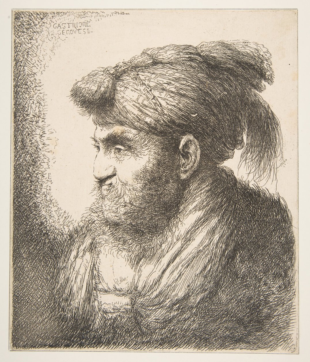 Man wearing a turban facing left, from the series of Large Oriental Heads by Giovanni Benedetto Castiglione