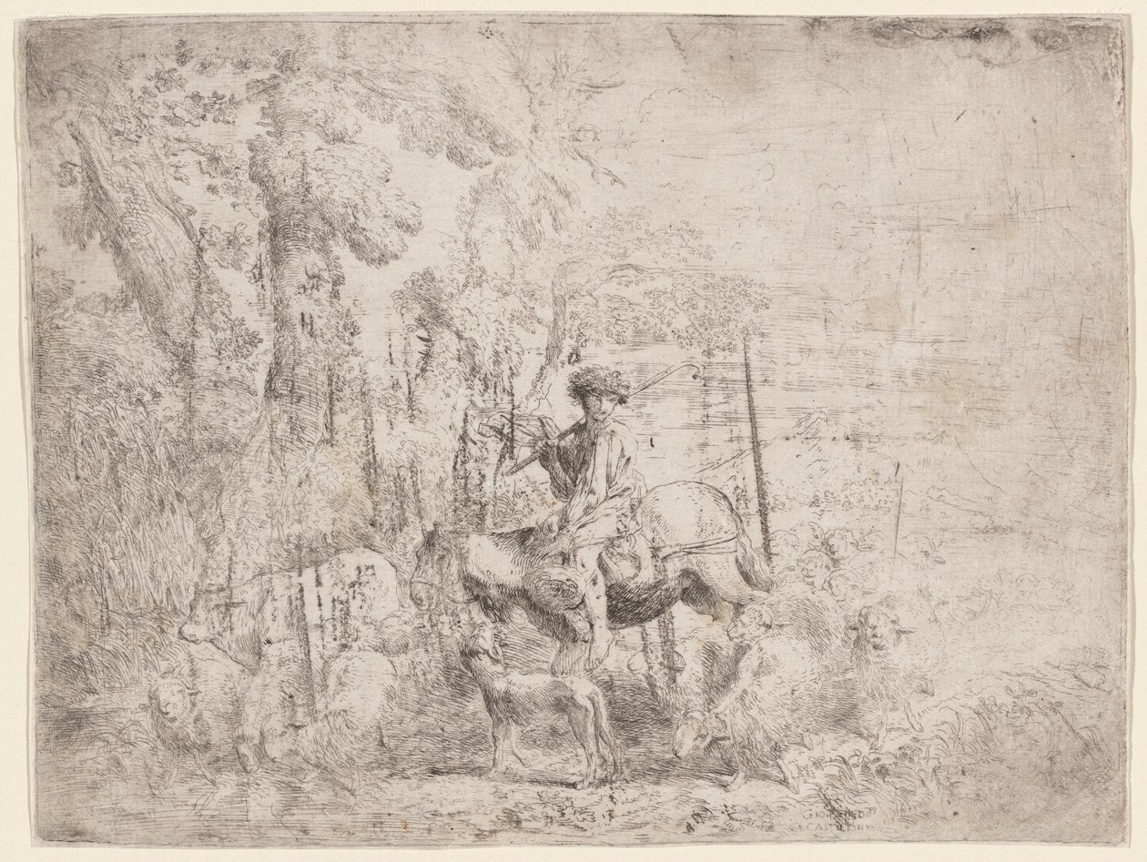 Young Shepherd on Horseback by Giovanni Benedetto Castiglione