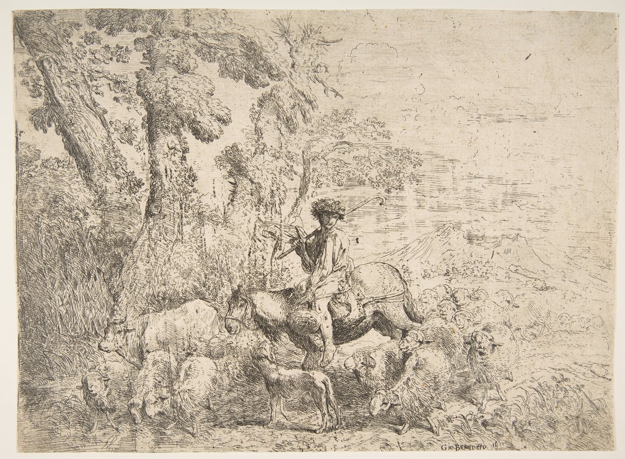 Young Herdsman on Horseback by Giovanni Benedetto Castiglione