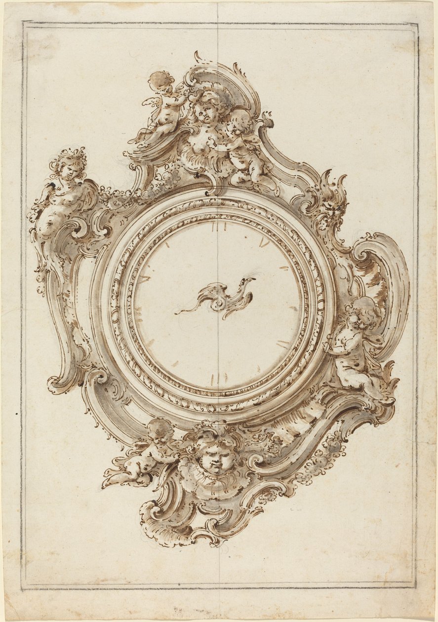 A Rococo Clock with Sirens, Putti, Masks, and a Bird of Paradise Pointer by Giovanni Bettati