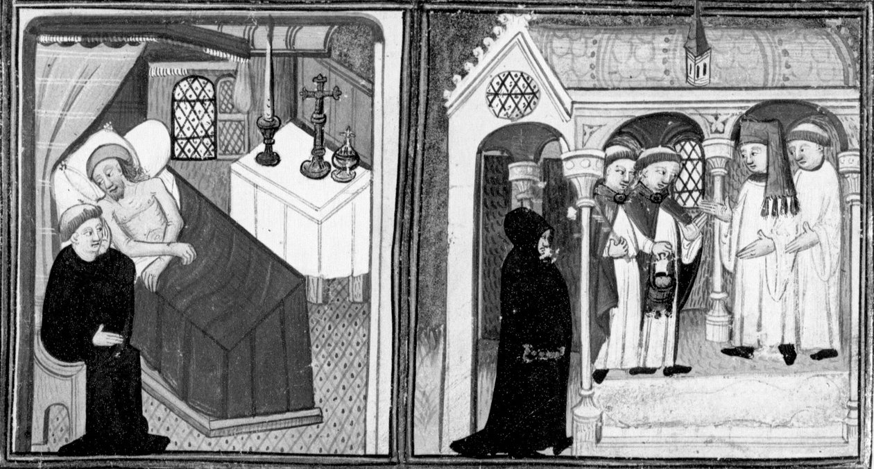 Decameron, The Confession of Dying Ciappelletto; The Faithful are Invited to Devotion. First Day, Story 1 by Giovanni Boccaccio