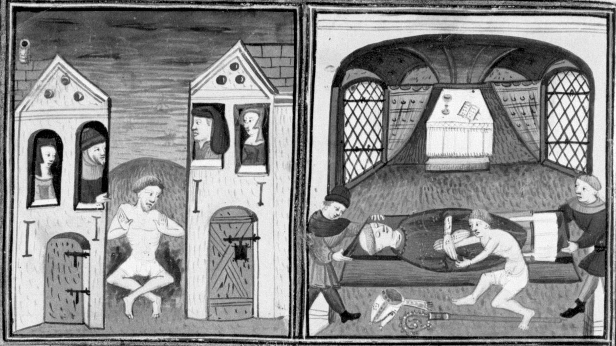 Decameron, Andreuccio falls into the latrines; Andreuccio helps to plunder the bishop