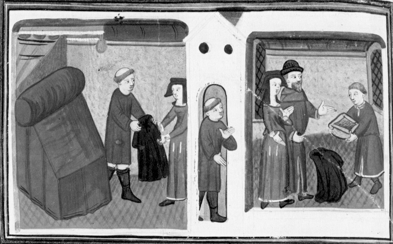 Decameron, The priest of Varlungo pawns his coat to Madame Belcolore; a ...