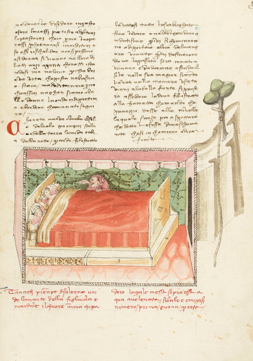 Decameron, The Triumph of Death - Tancredi spying on the lovers, Fourth day, story 1 by Giovanni Boccaccio