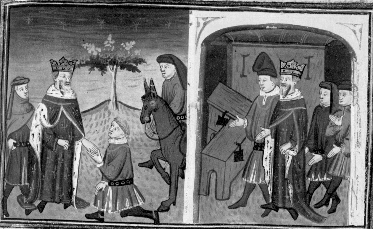 Decameron, Ruggieri Leaves King Alphonse; The King Invites Ruggieri to Choose Between Two Chests. Tenth Day, Story 1 by Giovanni Boccaccio